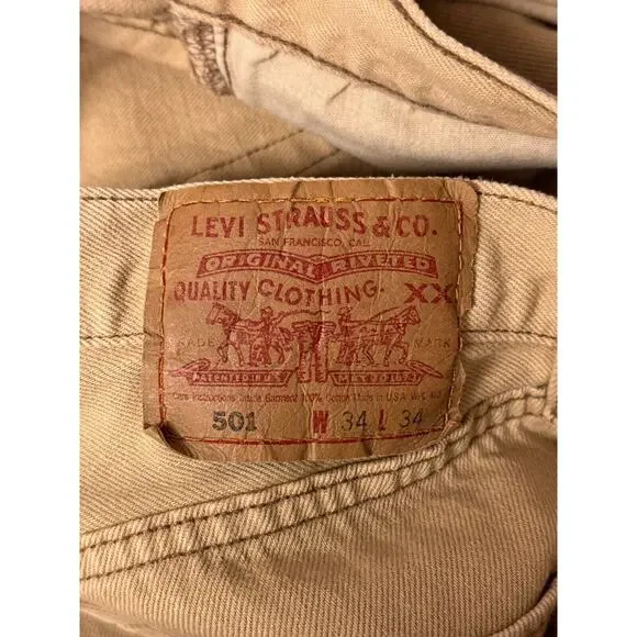 Vintage Levis Jeans 32 in x 33 in Mens 501 XX Made USA Khaki Brown Denim
